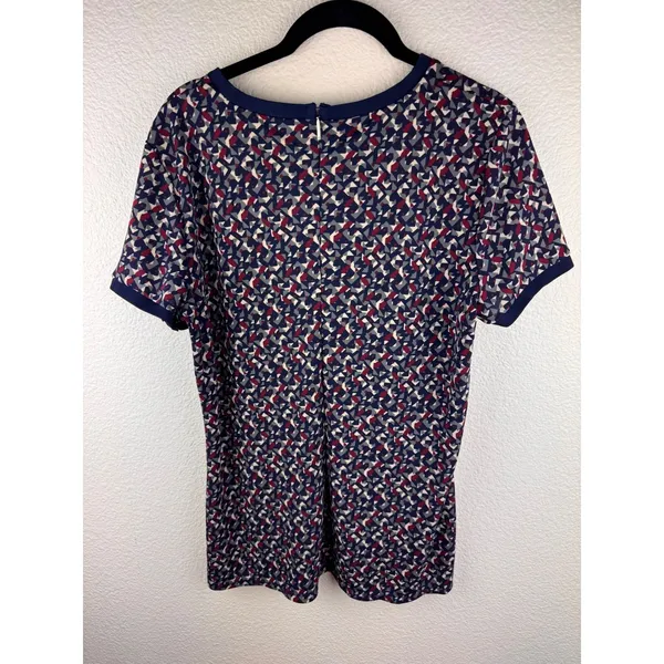 Lauren Ralph Lauren Geometric Print‎ Short Sleeve Zipper Back Blouse Sz LCareer - Image 4