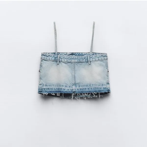 Zara Trf Denim Skirt Effect Crop Top - Image 2