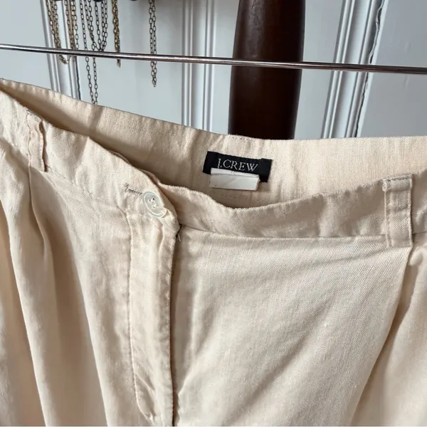 J. Crew Linen Cream High Waisted Straight Leg Trousers large - Image 3