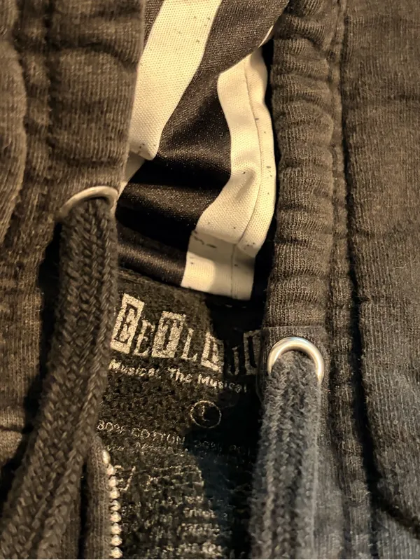 Black Zip Hoodie with Striped Hood Lining and Small Chest Logo - Image 3