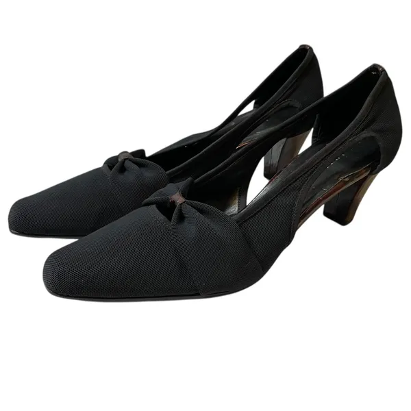 VANELI Black/Brown Animal Trim Canvas Side Cut Out High Heel Shoes - 8.5 Narrow - Image 6