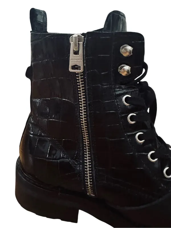 AllSaints Donita Croco Leather Combat Boots - Image 8
