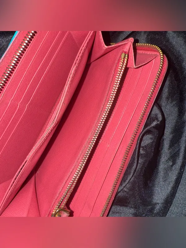 PRADA REWORK: Turquoise Saffiano Leather Bow Clutch with Gold Logo - Image 4