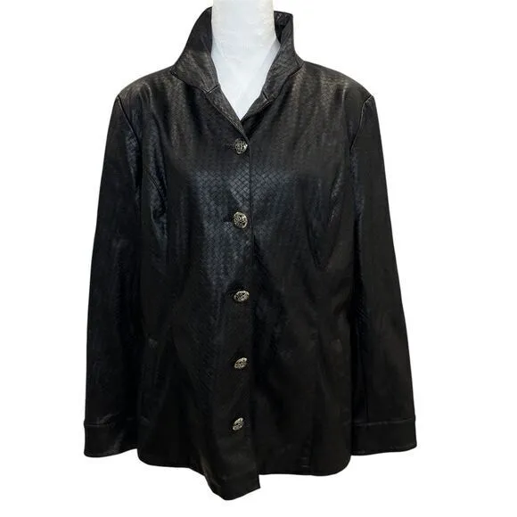 Dennis by Dennis Brasso Black Faux Leather Women's‎ Jacket Large Diamond - Image 2