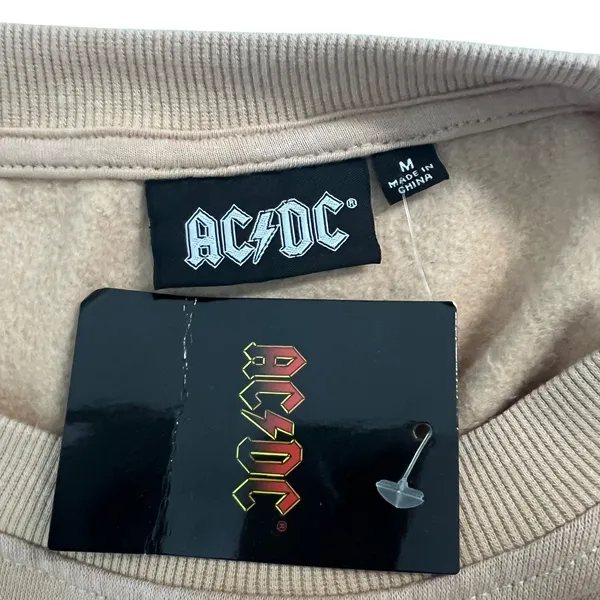 NWT ACDC Highway to Hell Acid Wash Sweatshirt Tan Studded Rock Band Size M - Image 4