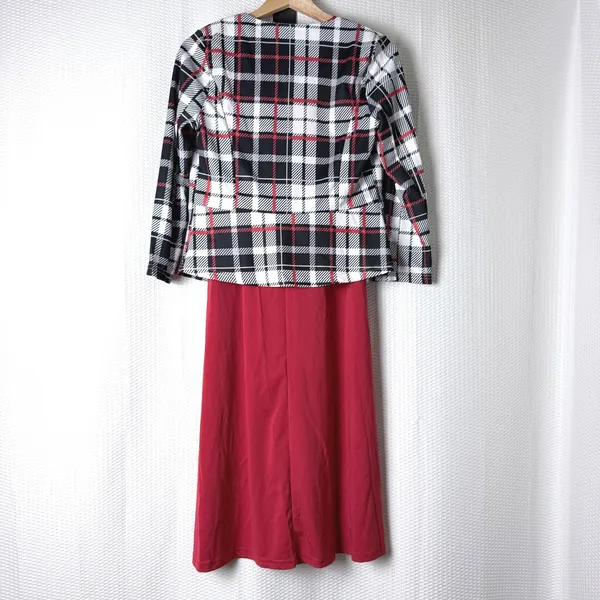 Modest Dress Jacket Set Women Large Red Plaid Workwear Belted Church Office Midi - Image 2