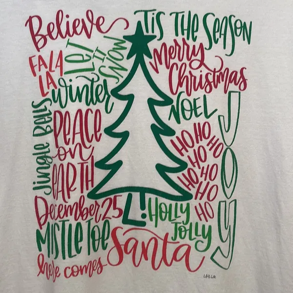 Christmas V-neck white T-shirt women’s size large. 100% ringspun cotton. - Image 2