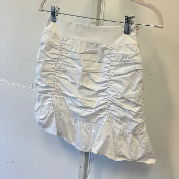 Missguided White Ruched Ruffle Hem Cotton Mini‎ Skirt Size US 0 Summer Party - Image 3