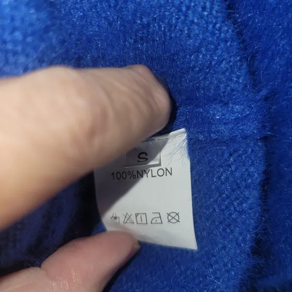 Y2K V-Neck Fuzzy Eyelash Knit Sweater Vibrant Royal Blue Small UltraSoft Fluffy - Image 3
