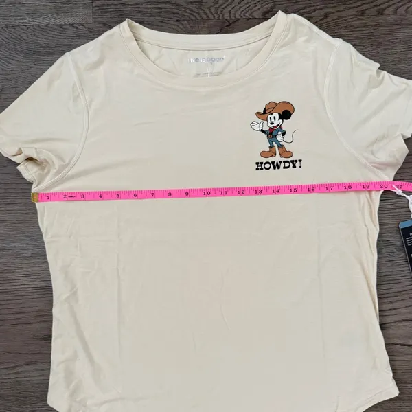 Life Is Good Active Disney Mickey Mouse Howdy Graphic Tee Women's L NWT Cream - Image 5