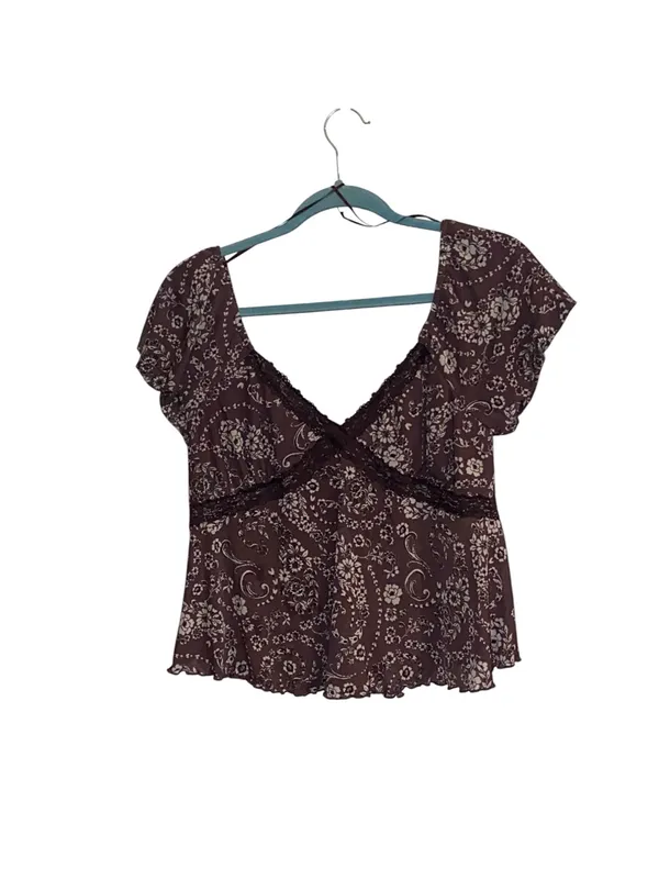 La Pêche Y2K Floral Lace Trim mesh Blouse poof Sleeve Fairy coquette cottagecore - Image 3