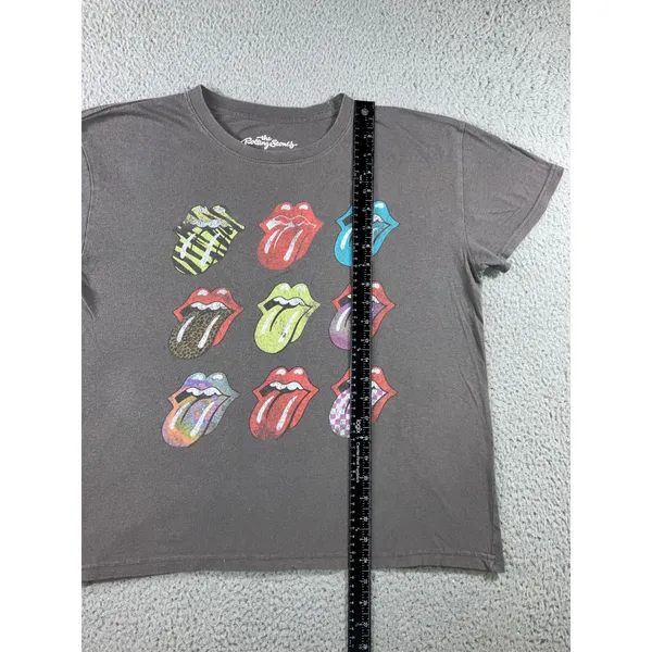 The Rolling Stones‎ Graphic Tee Women L Grey Tongue Logo Oversized Boxy Band Tee - Image 11