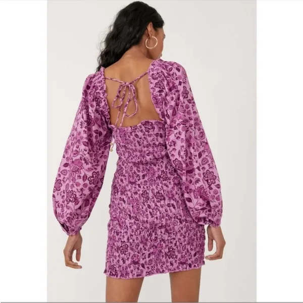 Free People Smock It to Me Long Sleeve Minidress in‎ purple floral XS - Image 2