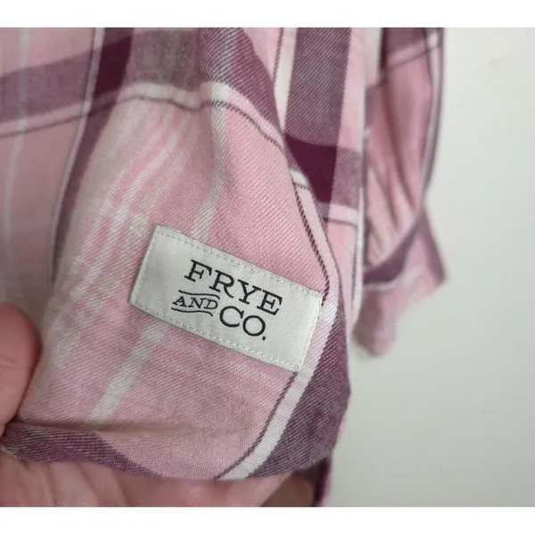 Frye & Co Western Plaid Button Down Shirt Top MEDIUM Boyfriend Purple Pink NWOT - Image 8