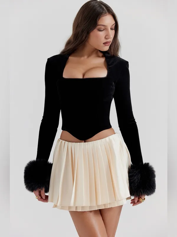 HOUSE OF CB Catriona Faux Fur Long Sleeve Corset Top in Black, XS,BRANDNEW $185 - Image 7