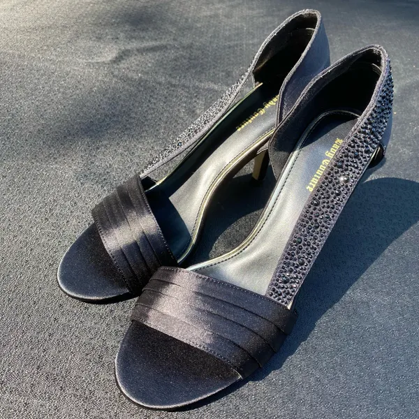✨🖤 Lady Couture Size 39 / 8.5 Black Satin D’Orsay “Sharp” Rhinestone Crystal Heels 🖤✨ - Image 19