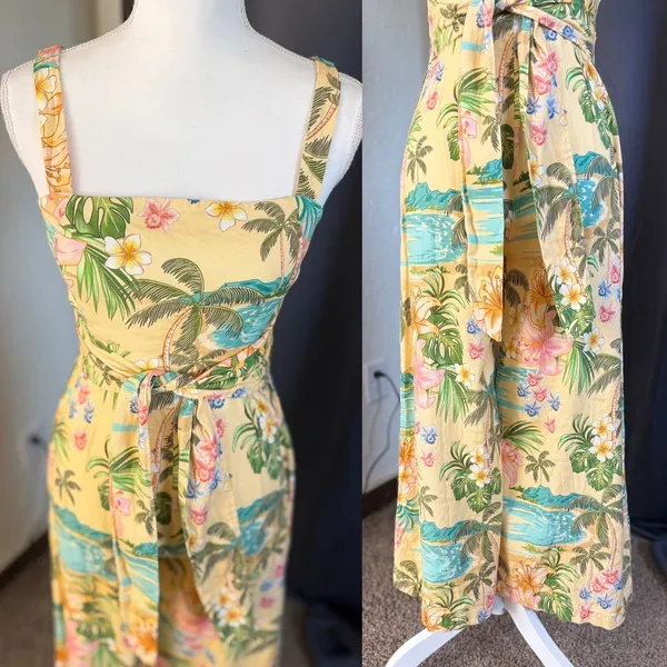Shore Linen Tropical Jumpsuit S Hawaiian Resort Wide Leg Vacation - Image 6