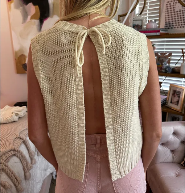 Knit backless tank top in cream Tan - Image 4