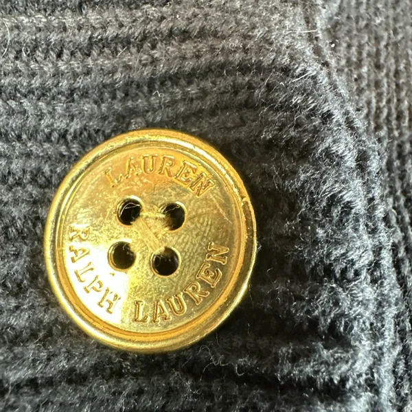 Ralph Lauren Classic Gold Button Cardigan Sweater Jacket Size L Black‎ Cotton - Image 2