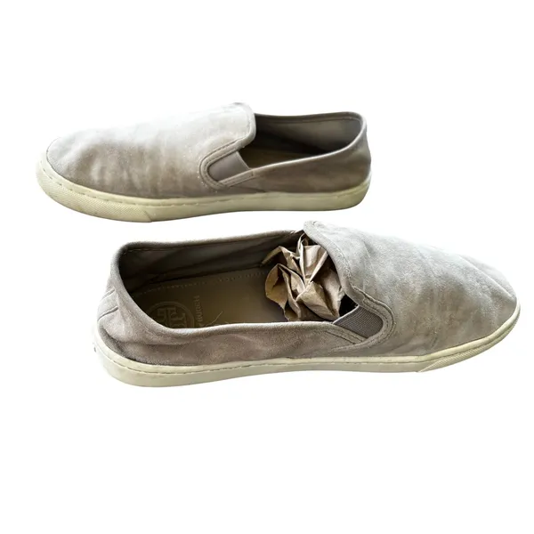Tory Burch Max Slip On Sneakers‎ 9.5 Grey Suede Leather Casual Designer Shoes - Image 3