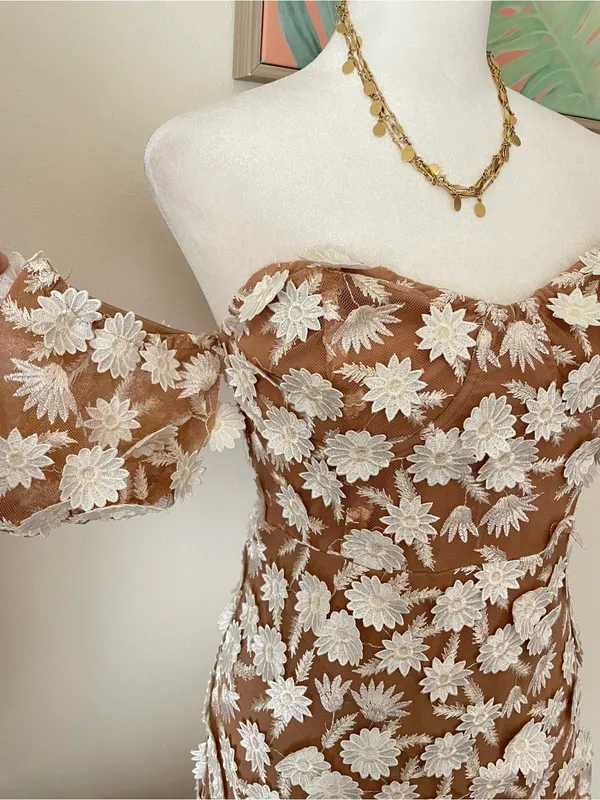 For Love & Lemons Amelia Floral Appliqué Off Shoulder Mini Dress in Medium - Image 10