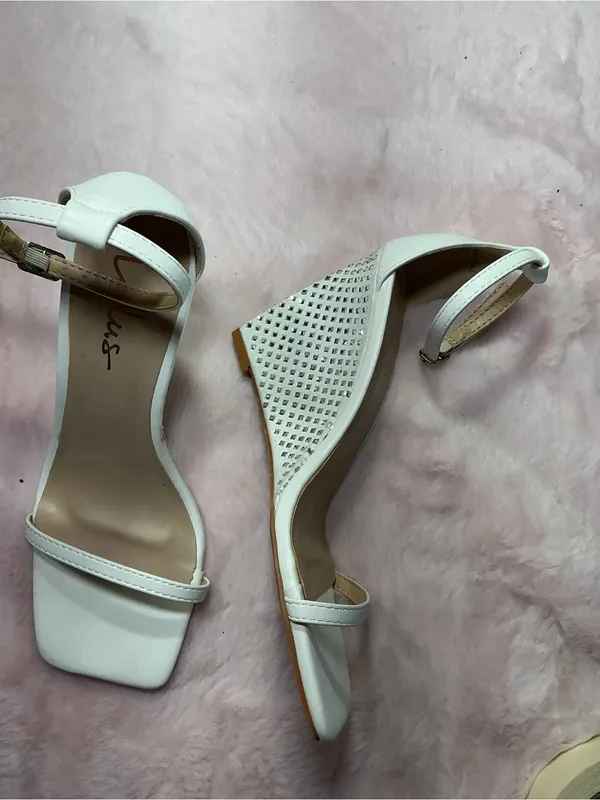 Lulu's White Ankle-Strap Square-Toe Heels b113 - Image 2