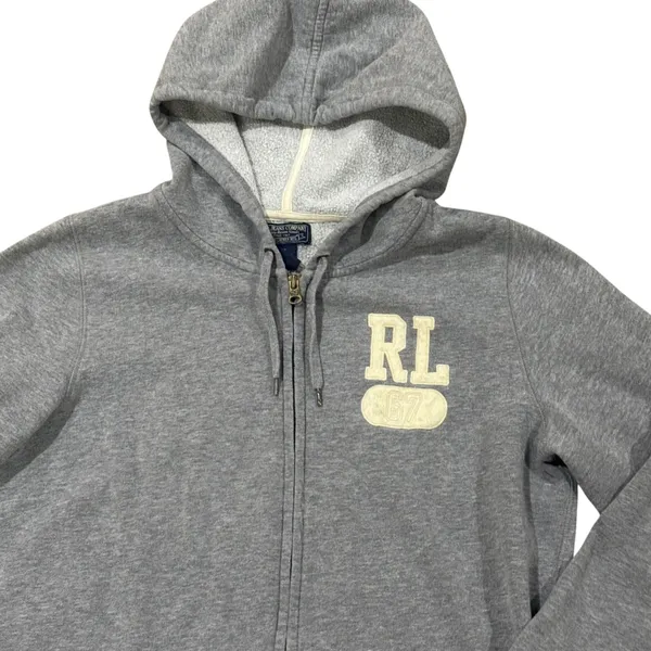 VTG Ralph Lauren RL 67 Grey Full Zip Hoodie Sweatshirt Women's L LG Cotton Blend - Image 2
