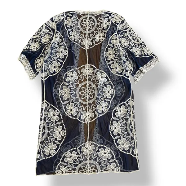 Janice Apparel NWT Vintage Style Navy Blue‎ Embroidered Lace Kimono OS Boho - Image 6