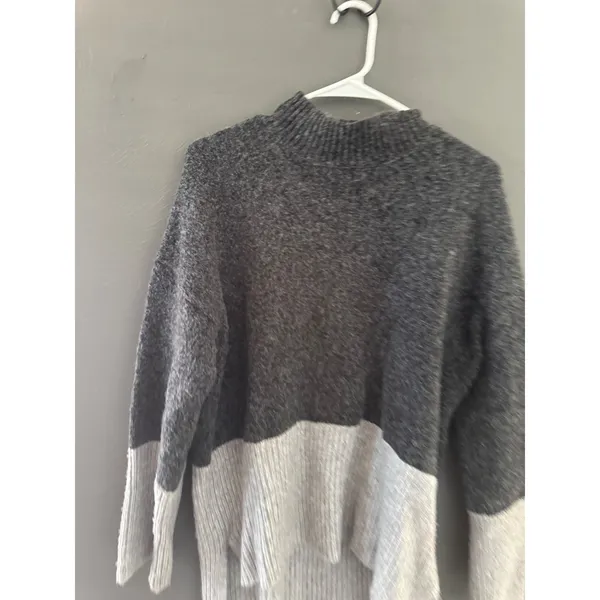 Michael Kors Womens Mock Neck Colorblock High Low‎ Knit Sweater Gray XL - Image 3