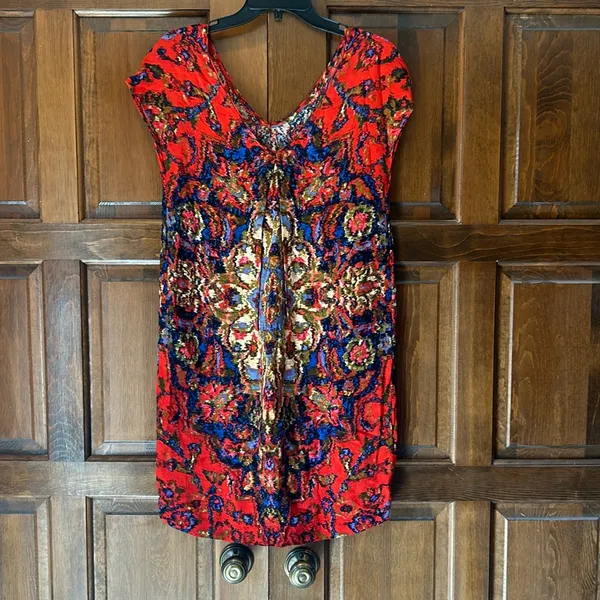 Anthropologie Maeve Women’s Red Medallion Mini Shift Dress‎ Size XS Abstract - Image 7