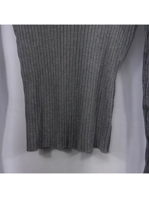 Gray Ribbed Mock Neck Sweater XS Button Cuff - Image 3