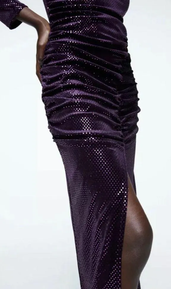 Purple Sparkly Velvet Dress Size S - Image 3