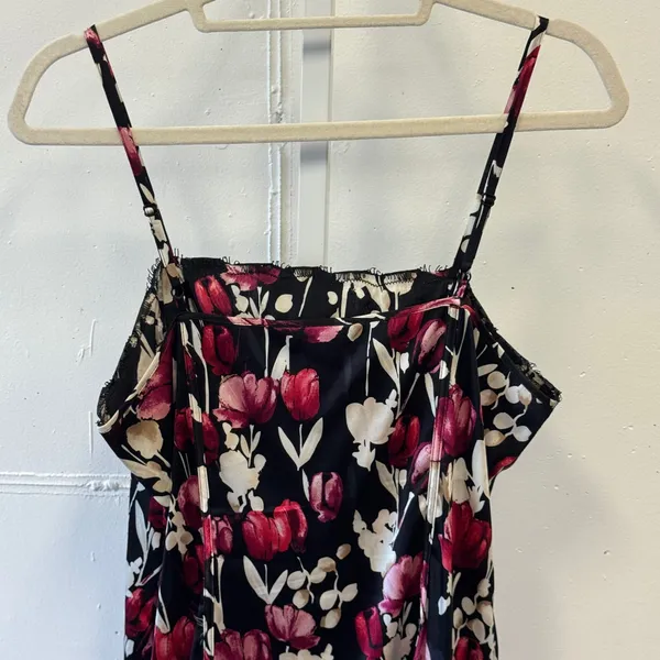 White‎ House Black Market Silk Blend Floral Lace Trim Camisole Top Black Pink Sm - Image 6