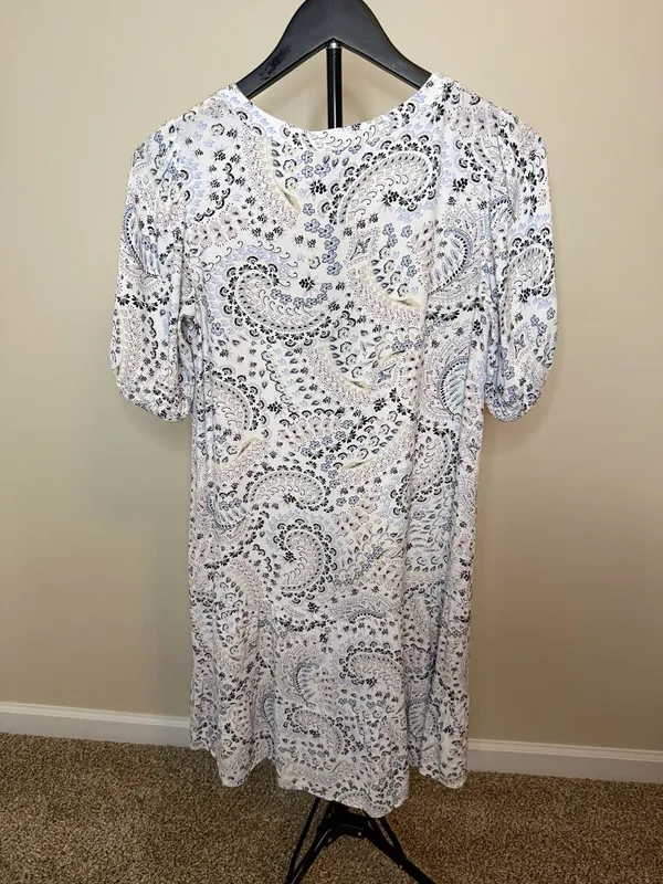 LOFT Paisley Button Front‎ Tiered Mini Dress Size XS - Image 3