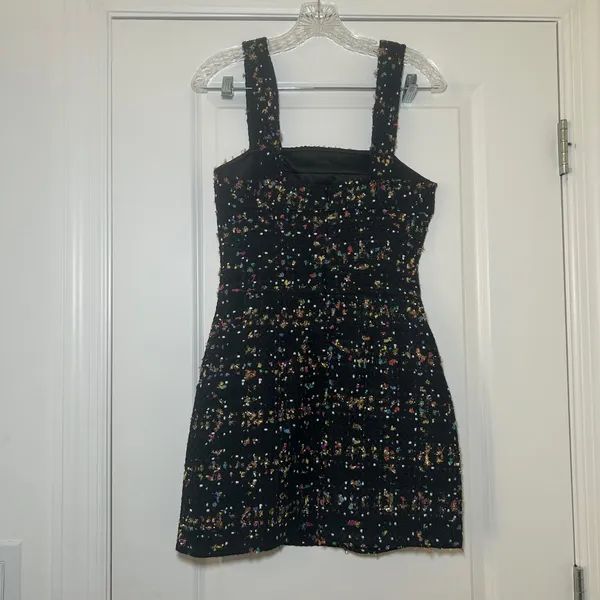 Amanda Uprichard Ace Black Confetti Tweed Mini Dress Multi Color Metallic Small - Image 5