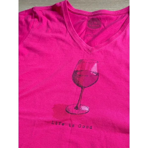 EUC Womens Life Is Good Tshirt Pink Wine Glass Crusher tee classic fit size M - Image 7