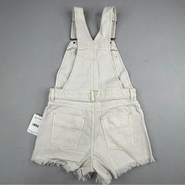 Free People We The Free Off White Zip Front Denim Shortalls Size 0 NWT - Image 8