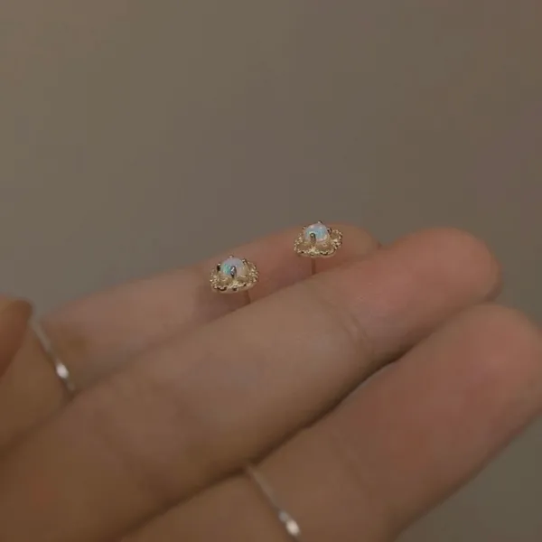 18K Gold Plated Hollow Mini Small Opal Stud Earrings for Women - Image 4