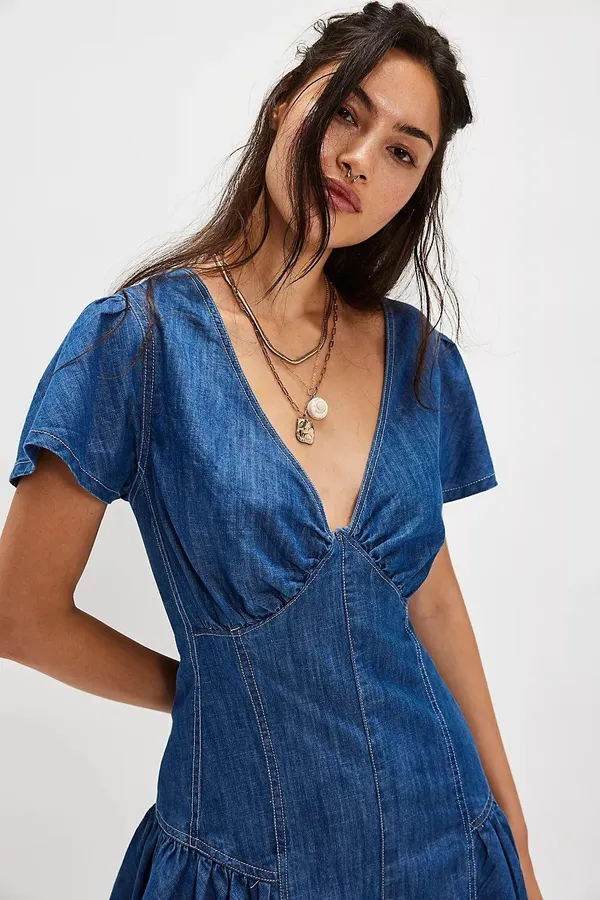 NWT Free People Mia Denim Blue Playsuit. Size Medium - Image 4