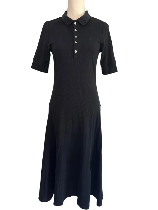 Lauren Ralph Lauren Lillianna Dress in Black Large Womens Midi Knit Ribbed Polo - Image 5
