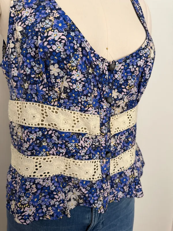 Free People Blue Floral Open Back Tank - Image 3