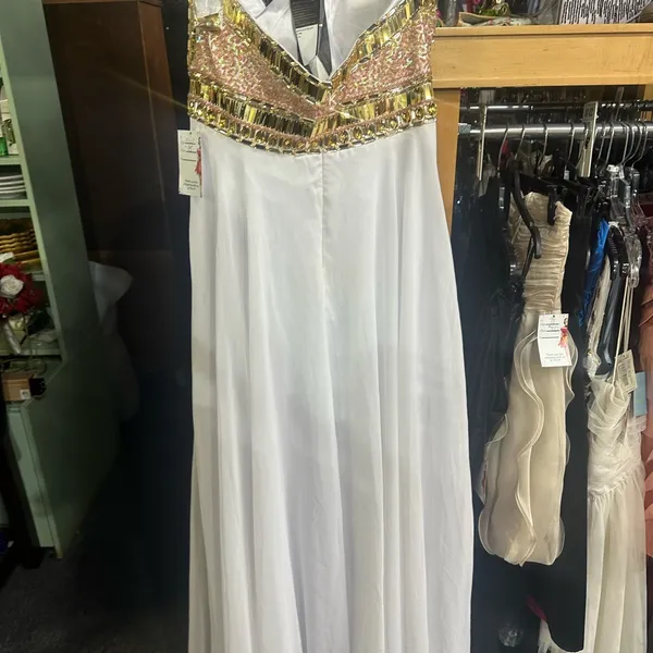 Gold and White Strapless Gown fits about a size 11/12 - Image 6