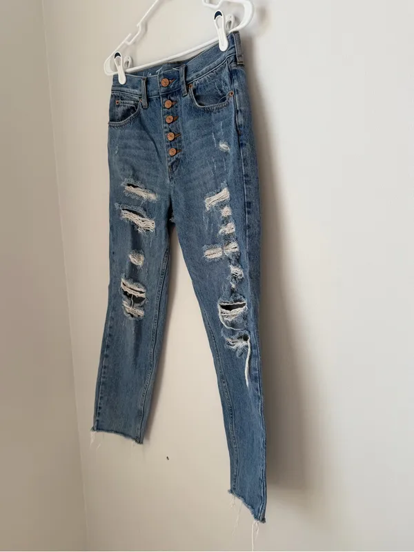 Free People We The Free Blossom Rigid Distressed Straight Leg Jeans Size 27 - Image 4