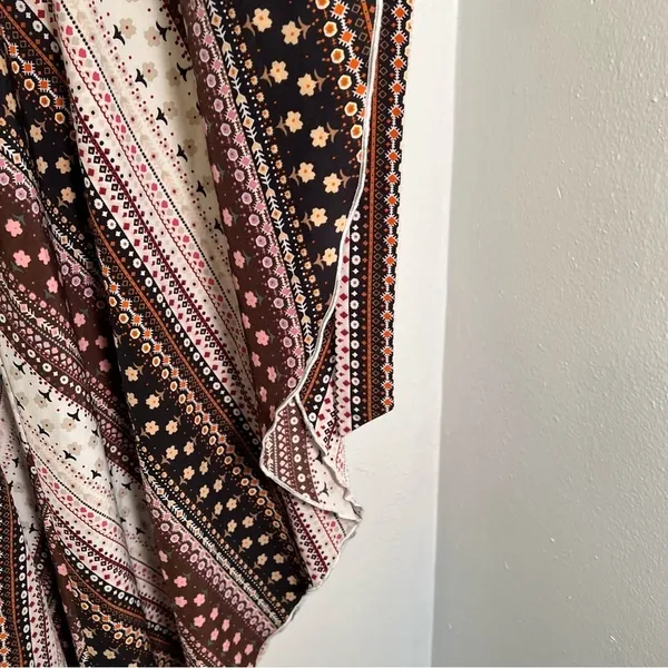 Women's True Wrap Maxi Skirt White Black Brown Pink Floral Geometric Boho Gypsy - Image 7