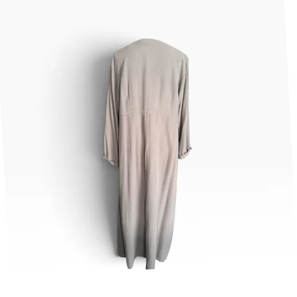 Vintage 90s Nordstrom Tencel Maxi Dress XL Button Front Pockets Taupe - Image 4