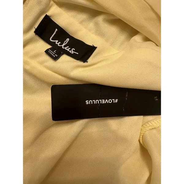 LULUS Divine Dalia Yellow Midi Dress Size Large Plunging V-Neck & Back Slit NEW - Image 4
