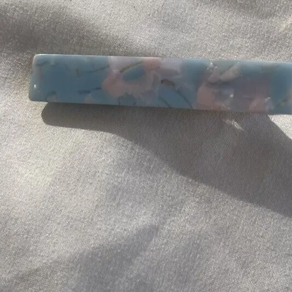 Vintage Women’s Blue Pink Flower Acetate Hair Clip womens Bronze Gold Metal Clip - Image 3