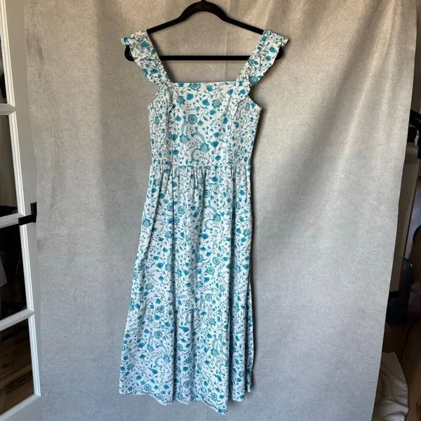 Draper James Ladies Ruffle Sleeve Cotton Dress Size Small Blue Paisely Cottage - Image 3