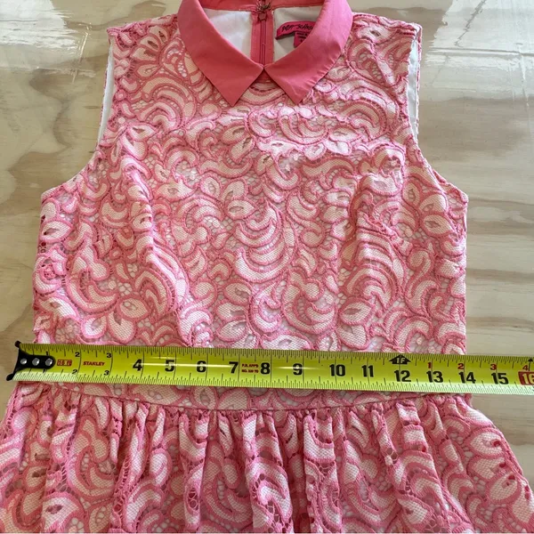 🍁 Betsey Johnson Pink Lace‎ Lined Peter Pan Collared Dress Womens Size 6 - Image 11