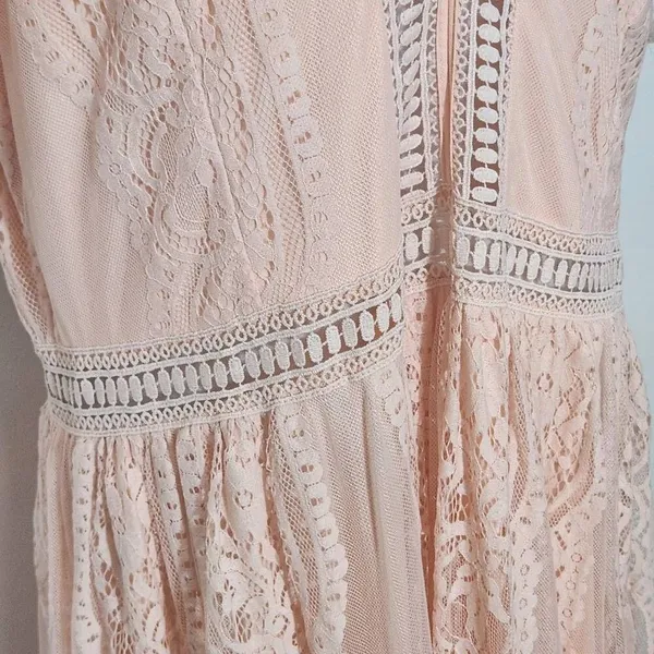 Peachy Pink Lace Formal Maxi Dress Size 2X Pink Formal Wedding Guest Dress - Image 8